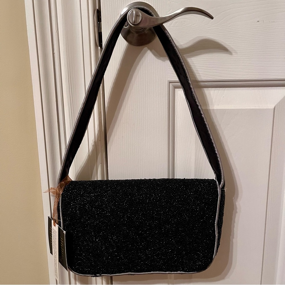 NWT Hand-Beaded Skull & Bones Purse Bag by From India To You, Black/Silver - Picture 5 of 17